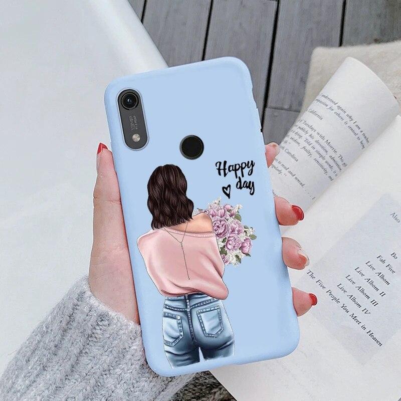 Милый мультяшный чехол для Huawei Y6 2019 с отверстием для пары, синий цветочный столик, мягкий чехол из ТПУ для Huawei Y6 2019, розовый узор, большое сердце, противоударная защитная задняя сумка