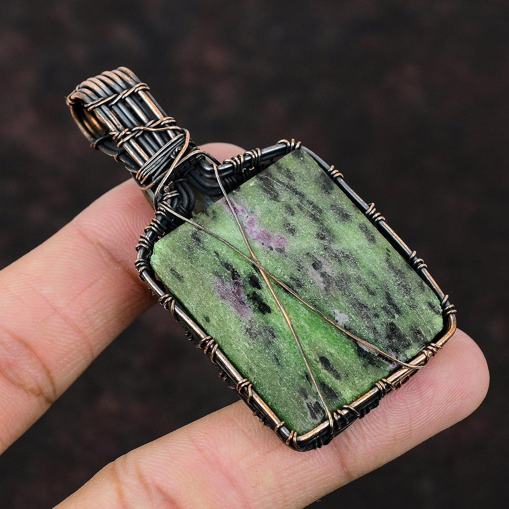Ruby Zoisite Pendant Copper Wire Wrapped Pendant Handmade Unique Pendant Labradorite Gemstone Pendant Copper Wire Wrap Jewelry Gift For Wife