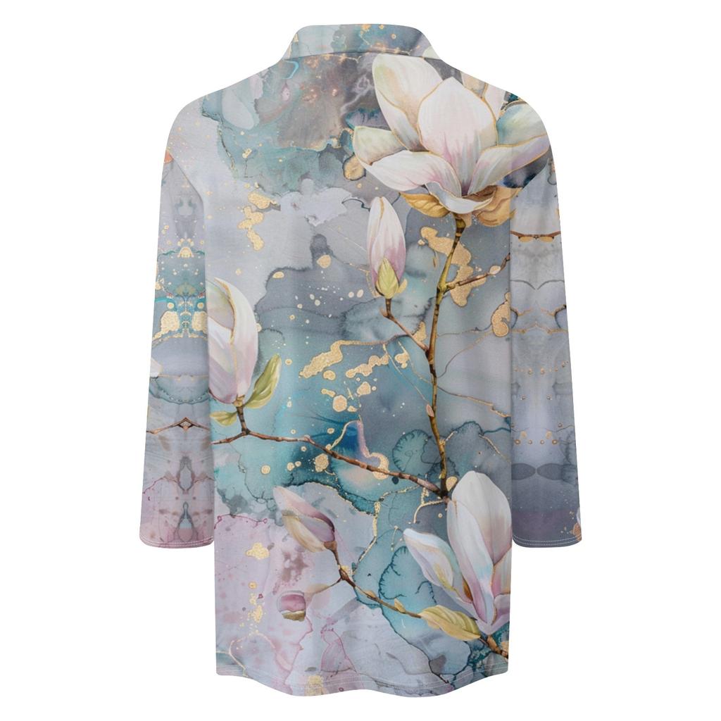 Женская летняя модная повседневная рубашка с v-образным вырезом и рукавами три четверти с принтом, топ