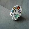 Multicolor Oval Palette Index Finger Ring with Diamond Bohemian Style Ring Retro Open Adjustable Ring