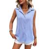 Summer Women Solid Color Lapel Sleeveless Button Blouse Shirt Top