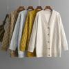 Korean Fashion V-neck Knit Cardigan Sweater Coats Women Casual Loose Diamond Plaid Sweater Jacket Autumn Winter New Cardigans