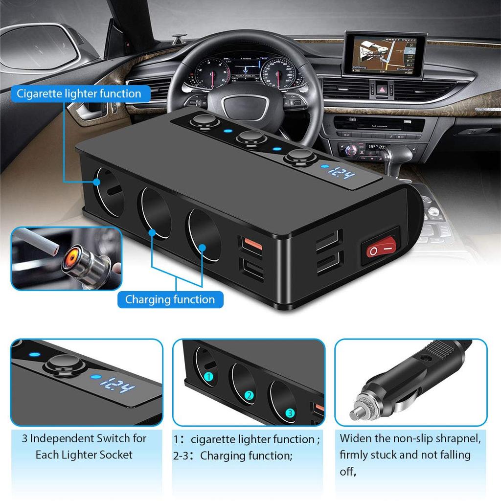12-24V Car Cigarette Lighter 3 Sockets Splitter Adapter 180W Auto 3/4 USB QC3.0 Power Socket With ON/OFF LED Voltage Car Charger