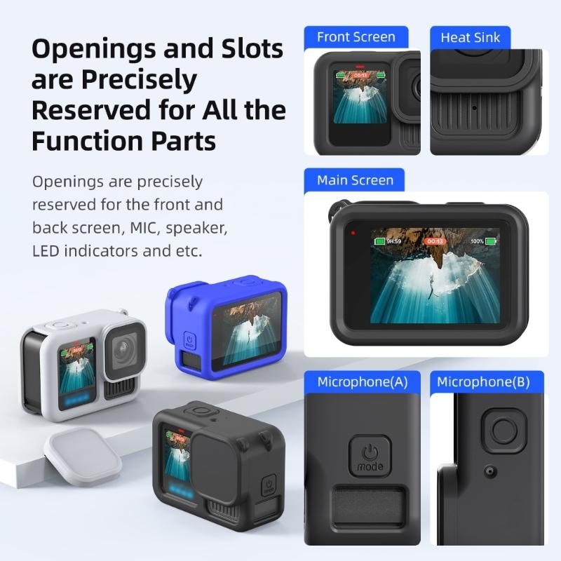 Silicone Protective Case Set For Action Camera and Lens Cover Shockproof With Lens Guard Screen Protector