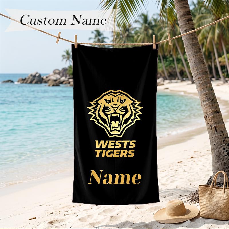Wests Tigers Custom Name Printed Beach Towel Personalized Soft Towel For Swimming Beach Travel