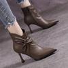 Fashion Pointed Toe Ankle Boots Women High Heels Shoes Fad Leather Pleated New Winter Elegant Pumps 2025 Dress Party Zapatillas De Mujer