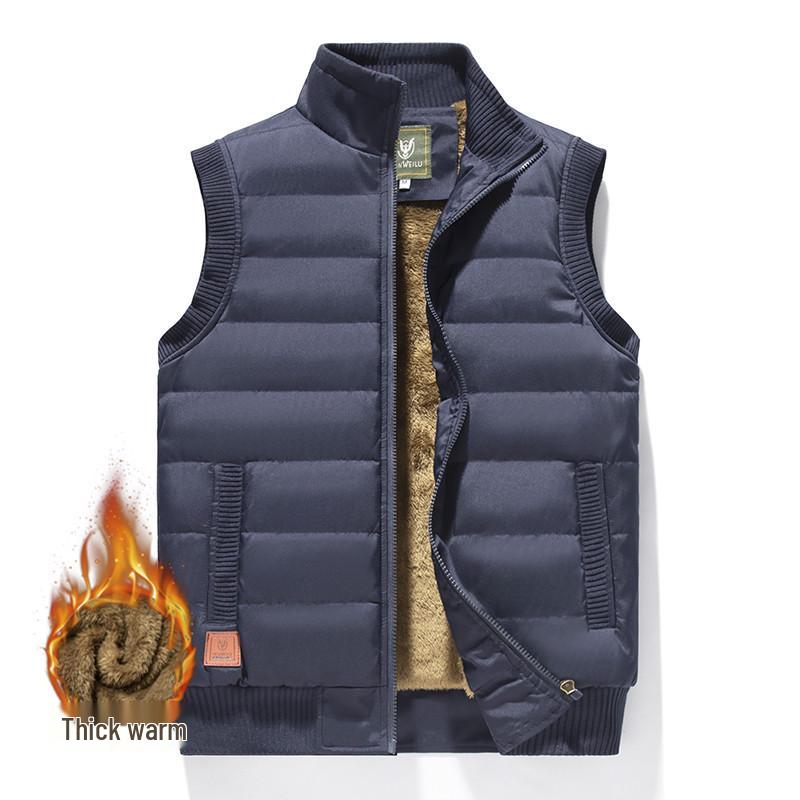 Мужская флисовая подкладка, ветрозащитная, водонепроницаемая, большого размера, куртка без рукавов со стоячим воротником для среднего и пожилого возраста, защита тепла для сердца