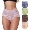 Fashion Women High Waist Plus Size Panties Lace Mesh Floral Transparent Briefs Underwear Solid Seamless Underpants Lingerie