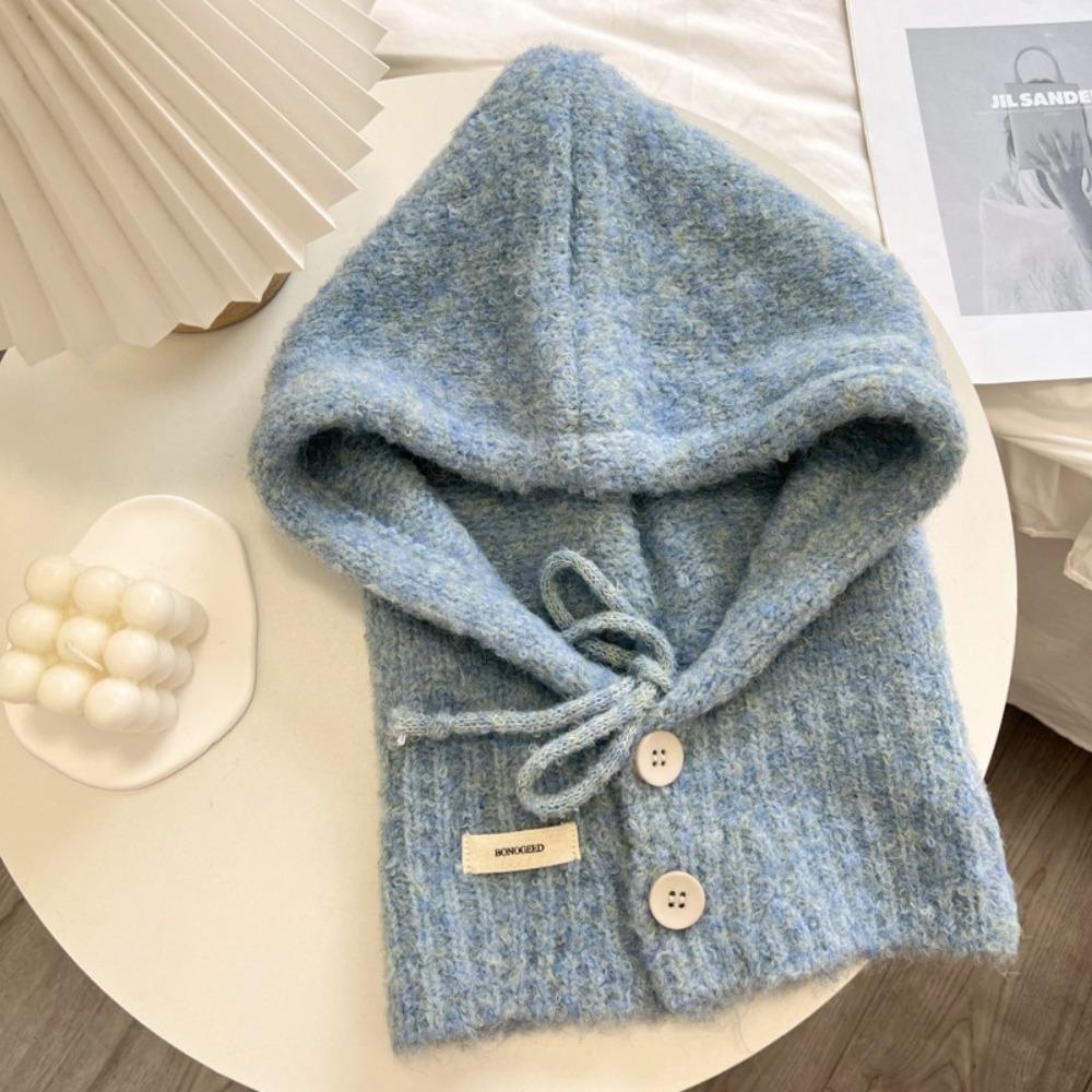 Drawstring Winter Hat Warm Hooded Scarf Cap Fashion Neckerchief Hat Women Girl