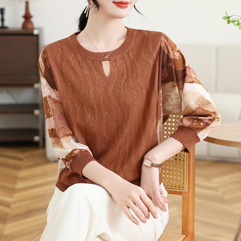 Вязаный осенний топ для мамы 2025 - Модная легкая футболка для женщин среднего возраста