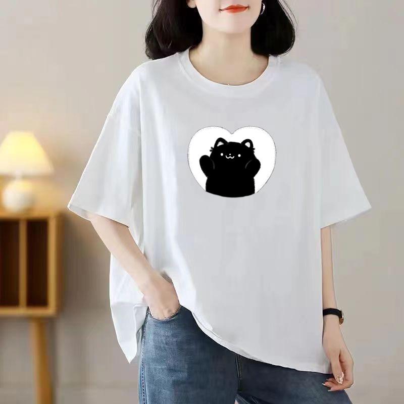 Женская летняя популярная футболка с короткими рукавами из хлопка, дышащая, свободная футболка с принтом, повседневная