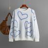Autumn Winter Round Collar Love Bump Color Sweater Loose Knitted Pullover