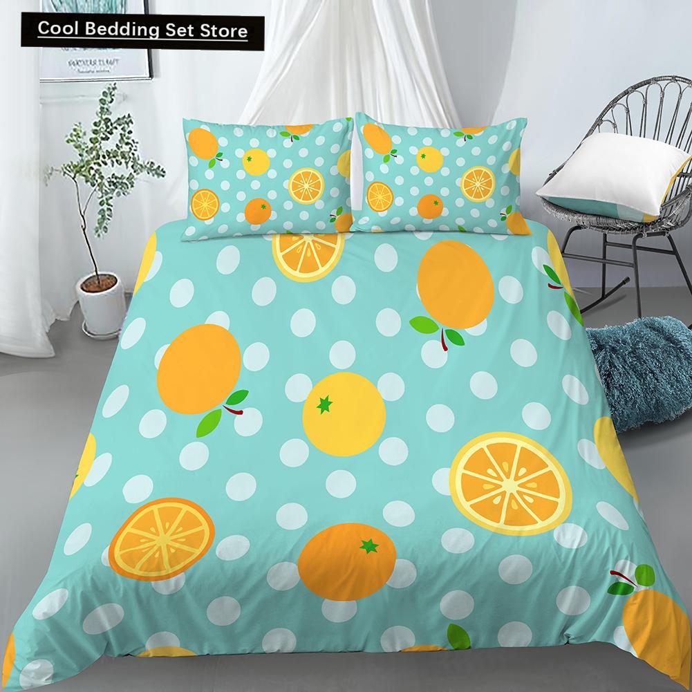 Постельный комплект с принтом лимонов Желто-зеленый Фруктовая тематика Розовый Пододеяльник Размер Кинг/Евро Милый Мультяшный 2/3 шт. Полиэстеровый Чехол для одеяла