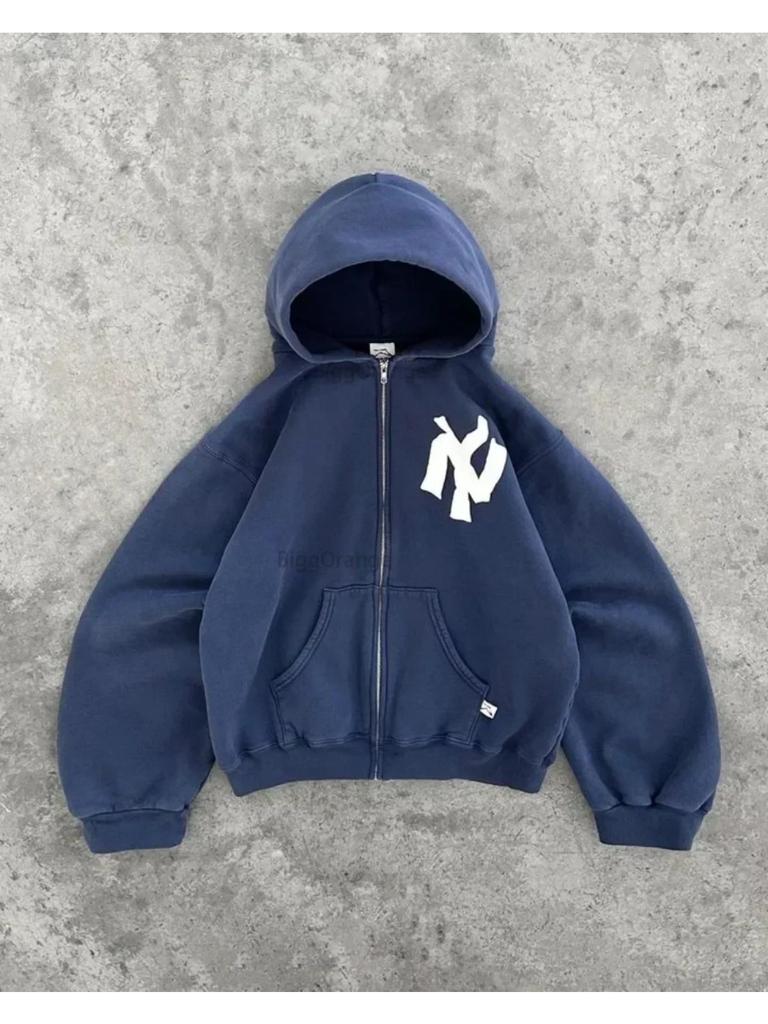 ZYLLO Харадзюку Ретро Новая Печать Цветок Раскрывающийся Свитер С Капюшоном Y2K Уличный Хип-Хоп Повседневный Свободный Свитшот Парный Топ