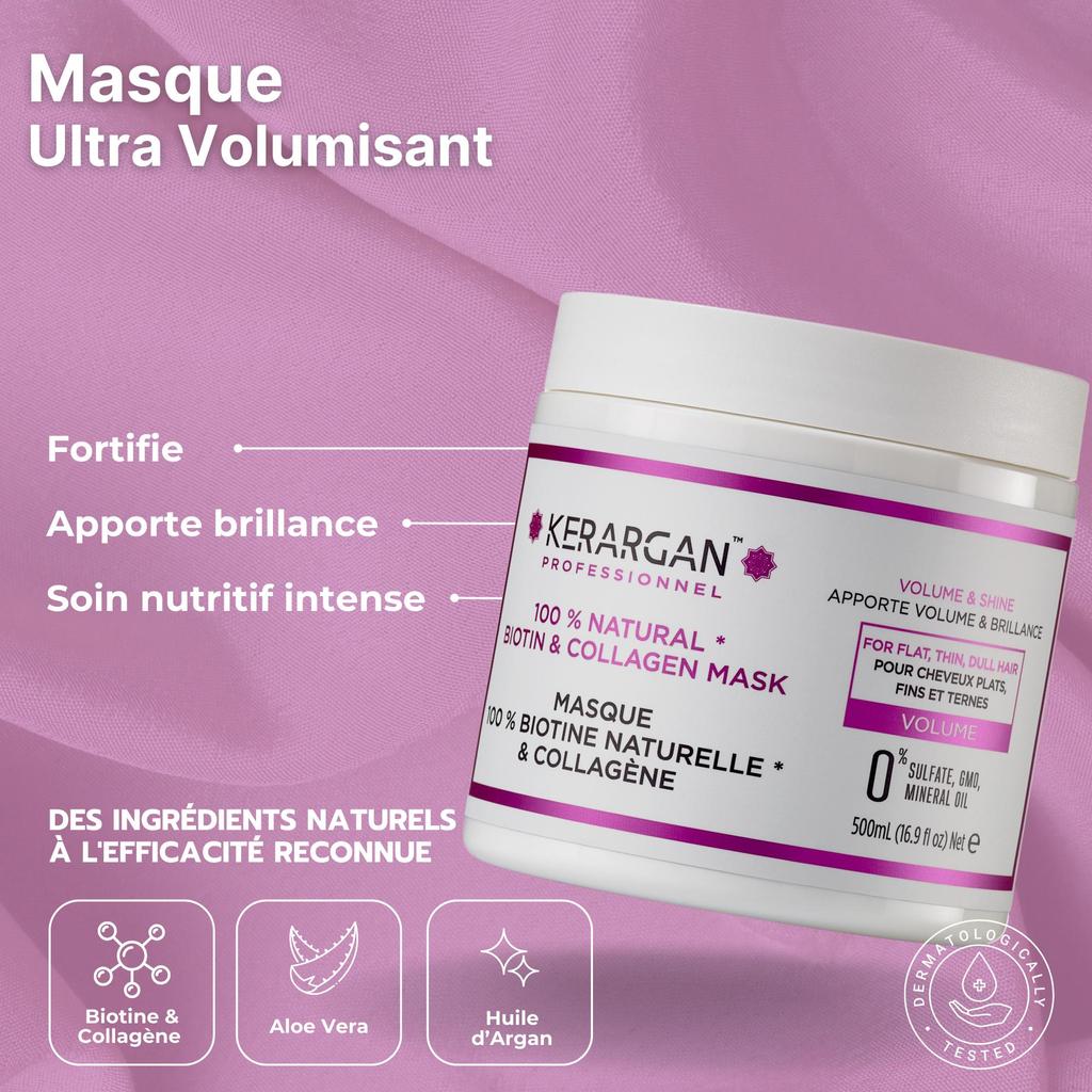 Kerargan Шампунь, кондиционер, маска, сыворотка и несмываемые средства с биотином и коллагеном - без сульфатов, парабенов и силикона - 1950 мл