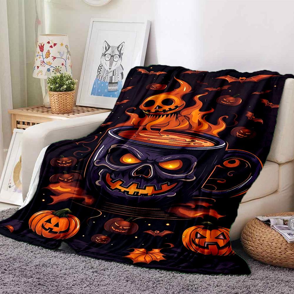 1pc Halloween Coffee Blanket, Lightweight Flannel Throw Blanket for Sofa, Bed, Travel, Camping, Living Room, Office, Couch089