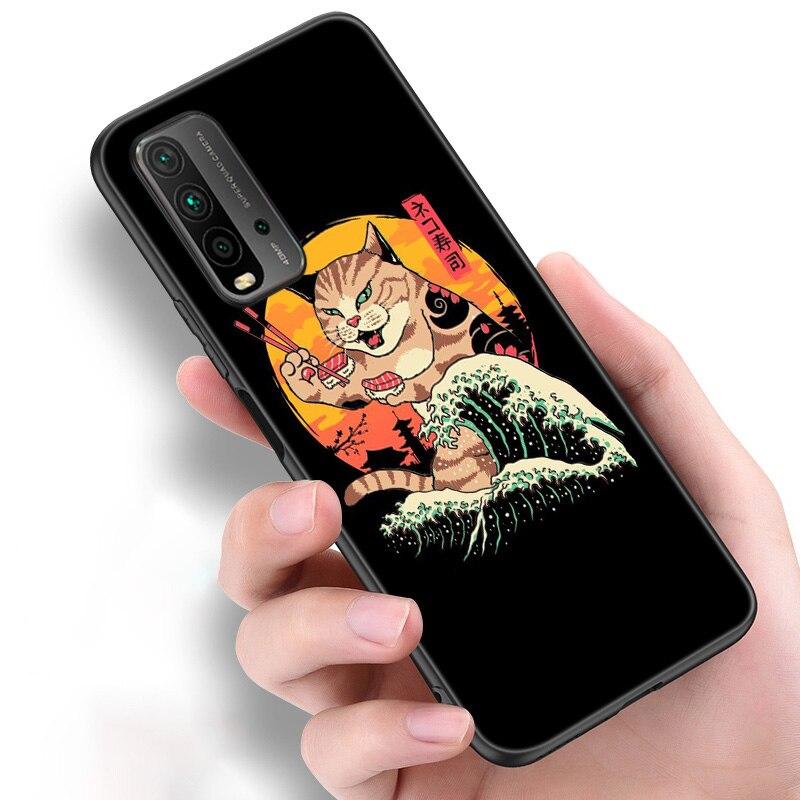 Чехол для телефона JAMULAR Neko Ramen Japan Cat Anime для Xiaomi Redmi Note 11 10 9 8 Pro 11T 10T 10S 9S 8T 9 9A 9C 9T, черный мягкий чехол