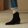 Новые женские ботильоны из коровьей замши на толстом каблуке с острым носком в стиле ретро, повседневная женская обувь для отдыха на природе, осень-зима 2024 г., женская обувь