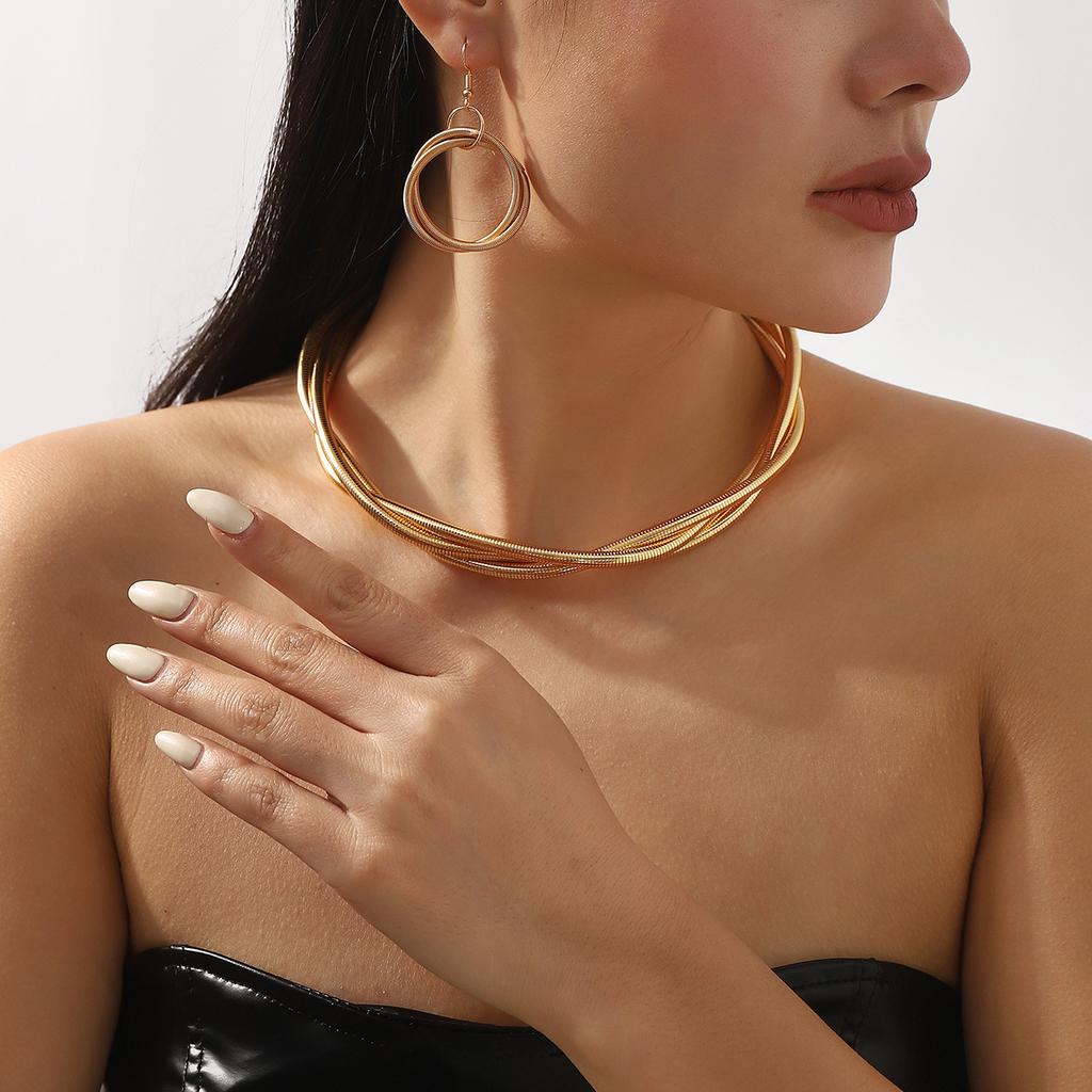 Tooxika Преувеличенный Персонализированный Змеиный Позвонок Многослойный Тройной Проволочный Витой Замок-Петля Панк Металлический Набор Ожерелье и Серьги