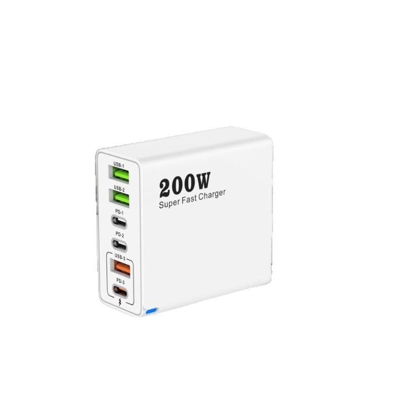 200 Вт USB-зарядное устройство с несколькими портами и поддержкой PD25W для мобильных устройств