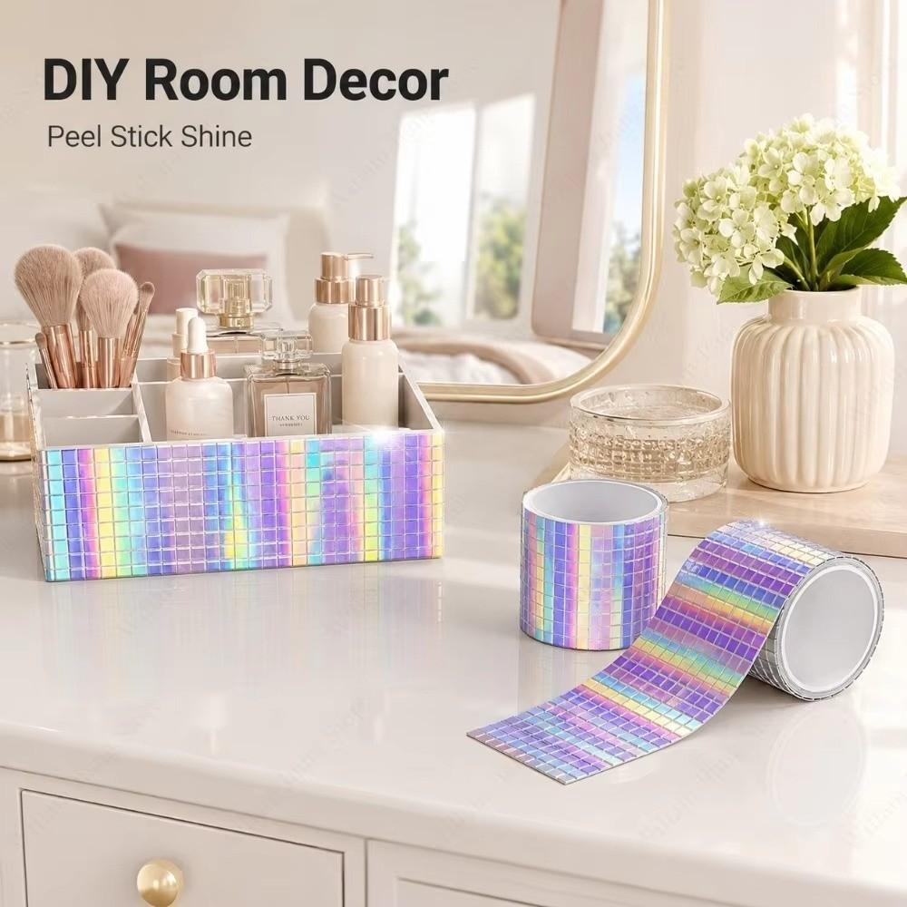 Reflective Mirror Surface Self Adhesive Mosaic Stickers 4x100cm Glass Tile Strip Home Decoration
