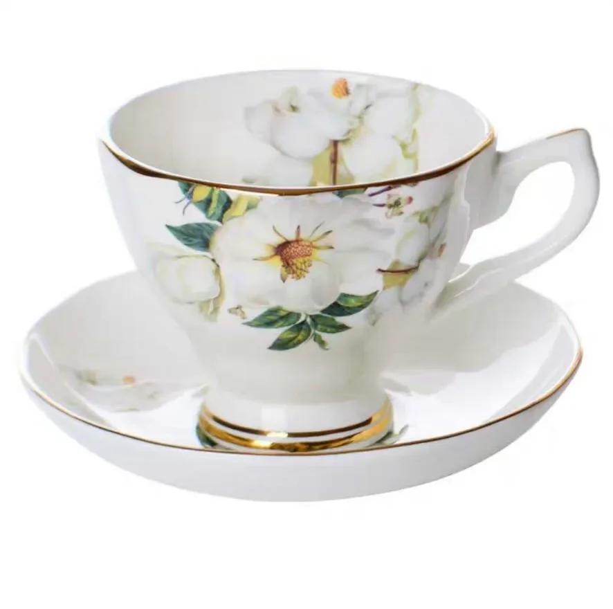 Bone China Coffee Cup Spoon Saucer Set English Afternoon Tea Cup Coffeeware 170ml Porcelain Cup and Saucer for Coffee