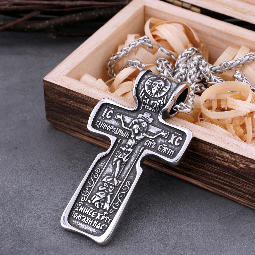 Модное религиозное ожерелье с крестом Иисуса из нержавеющей стали, мужское ожерелье с подвеской в ​​виде Святого Бенедикта веры, винтажное очаровательное ювелирное изделие, подарок