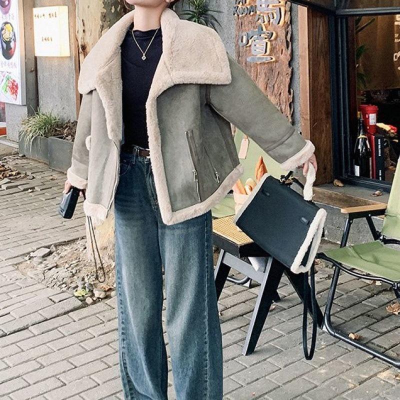 Короткая куртка из овечьей шерсти с мехом 2024 года, новая зимняя утолщенная куртка из локомотива с мехом