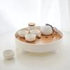 Japanese Style Simple Round Tea Basin Household Small Tea Tray Plastic Bamboo Drain Table Living Room Tray