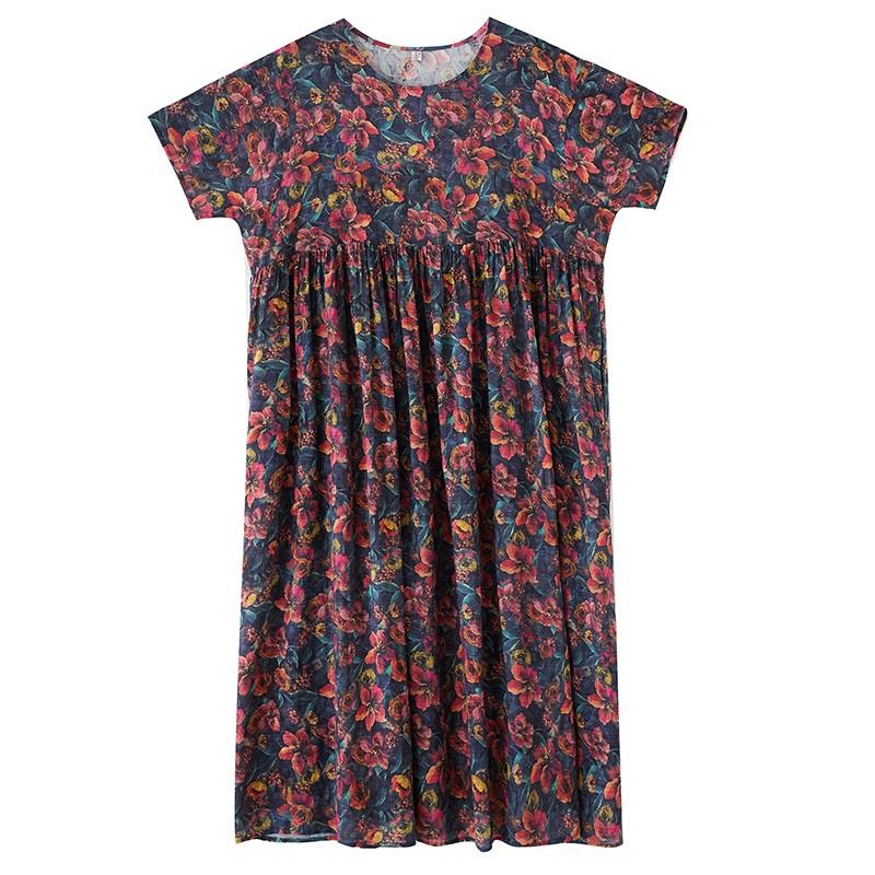 Новые платья из хлопка с короткими рукавами больших размеров и цветочным принтом для женщин, повседневные свободные длинные летние платья