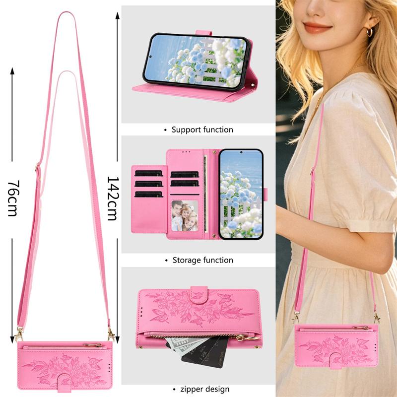 Fashion Long Lanyard Flip Leather Phone Case For iPhone 17 Pro Max 17E 16 Plus 15 14 13 12 Zipper Wallet Card Back Cover Coque
