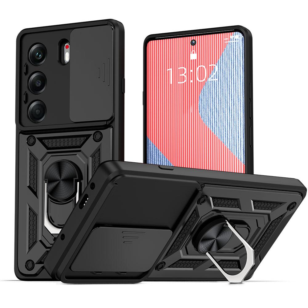 KEYSION Shockproof Case for TECNO Camon 40 Pro 4G Slide Camera Protection Metal Ring Stand Phone Back Cover for TECNO Camon40 4G