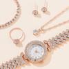 Popular Accessory Set Women's Alloy Quartz Watch Necklace Ring Combination WristWatch Luxurious 6PCS Set Fashionable Earrings Bracelet