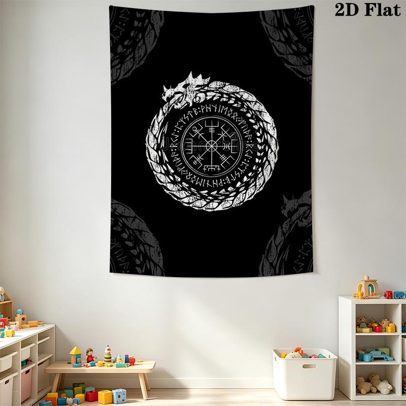Norse Mythology Dragons and Runes Pattern Home Decor Tapestry, Wall Hanging, Decorative RV Wall Cloth.NGT0928211