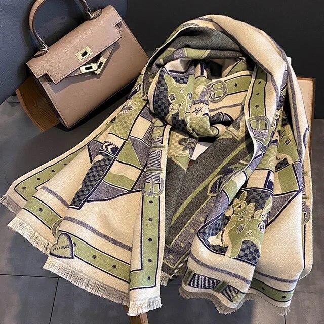 Толстый теплый зимний шарф, роскошный дизайн, принт лошади, женский кашемировый шаль из пашмины, женские шарфы с запахом, женский платок, одеяло, пончо