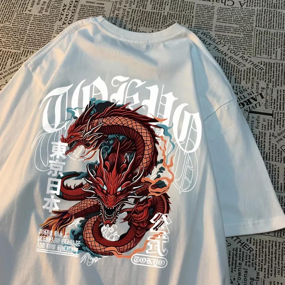 Японский стиль Tokyo Devil Dragont-Shirts Мужская футболка с рисунком из хлопка Винтажная свободная одежда Индивидуальная летняя футболка для женщин
