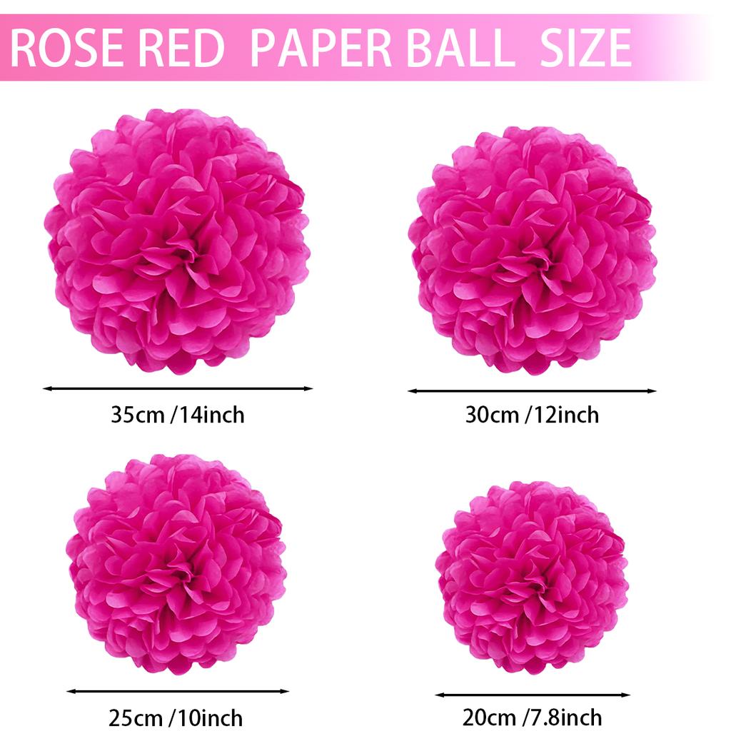 1 шт. Набор 7,8-дюймовых розово-красных бумажных цветов, украшения из помпонов, бумажные цветы для вечеринки по случаю дня рождения, подвесные цветы