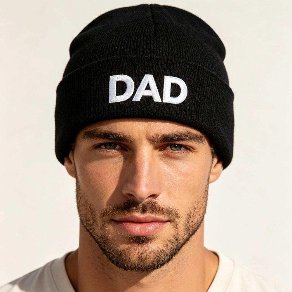 Embroidered Knit Beanie Hat DAD MAMA MINI Parent-child Cap Vintage Knitted Skull Cap Gifts