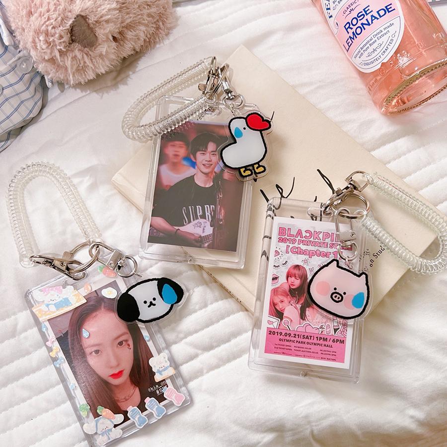 New Cute Animal Dog Duck Elephant Keychain Transparent Bus Card Holder Clear Plastic ID Card Holder Work School Retractable