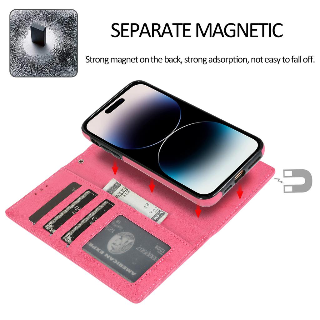 Съемный кожаный чехол-кошелек с магнитной застежкой в ​​стиле ретро 2 в 1 для iPhone 15 14 13 12 Pro Max 14 Plus для Samsung S23 S22 S21 Ultra Plus A13 A14 A52 A72