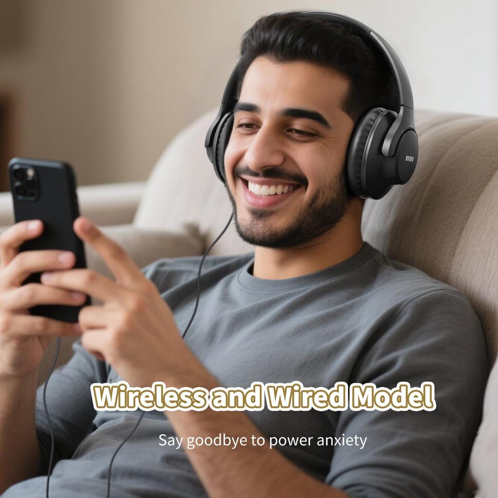 KVIDIO Беспроводные накладные наушники Bluetooth 5.4 65 часов воспроизведения 40-мм HD-драйвер Встроенный микрофон Проводное и беспроводное подключение Звукоизолирующие Закрытого типа Черный