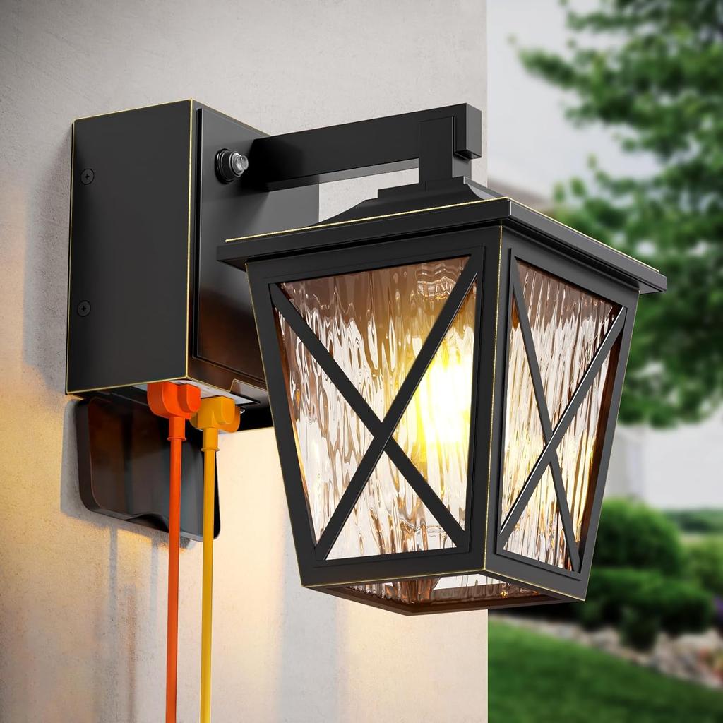 Уличные светильники от заката до рассвета со встроенными розетками, водонепроницаемые и устойчивые к ржавчине алюминиевые уличные светильники с розетками GFCI