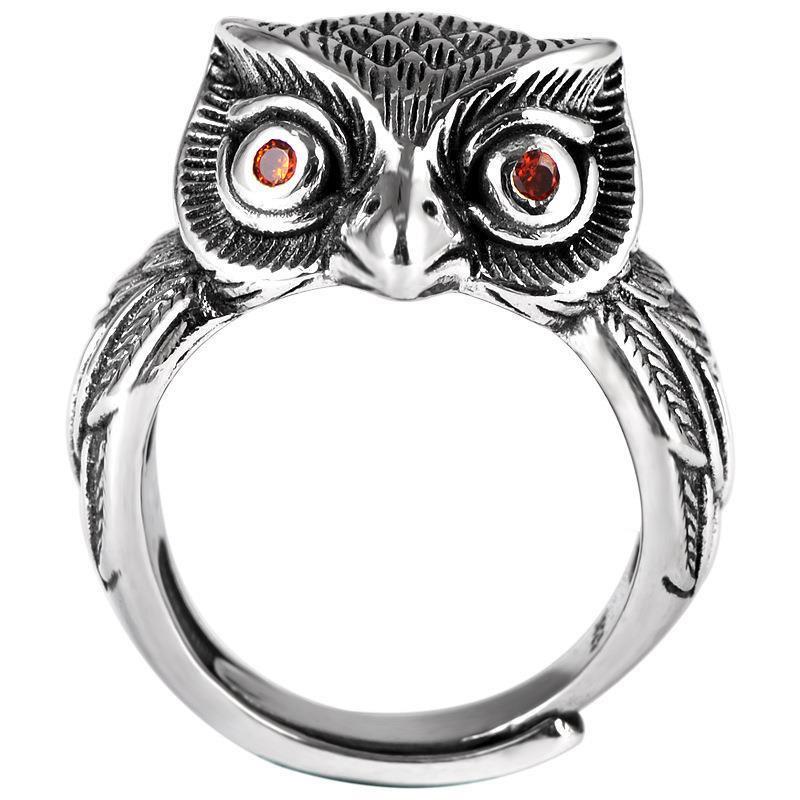 Retro Owl Adjustable Silver Ring - Unisex, Cute Animal Design