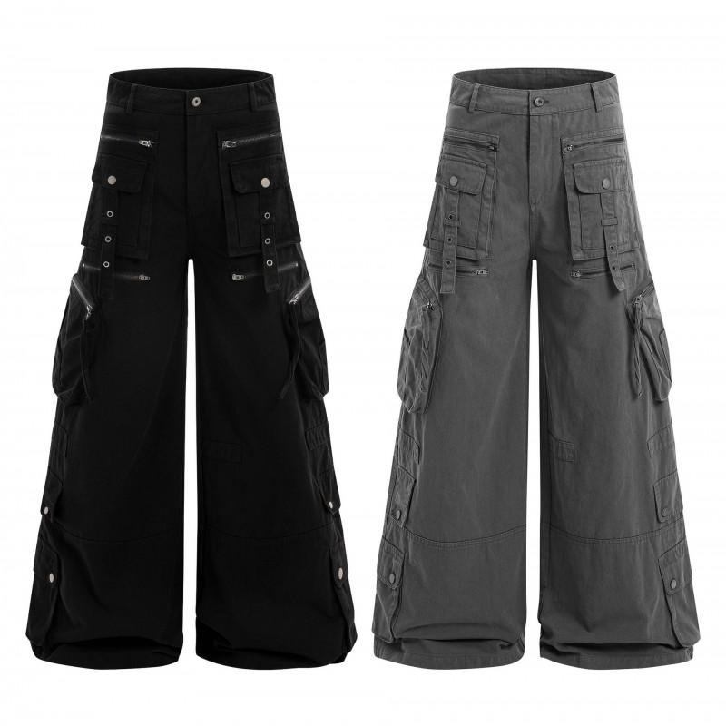 Unisex Oversized Cargo Pants Multi-Pocket Loose Fit Streetwear Trousers Cotton Wide Leg Casual Men Women