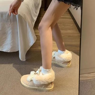 Модная пушистая хлопковая бежевая женская обувь высокого качества, шикарная и элегантная, на подкладке из овчины, большого размера, теплая, осенне-зимняя, рабочая, женские зимние сапоги