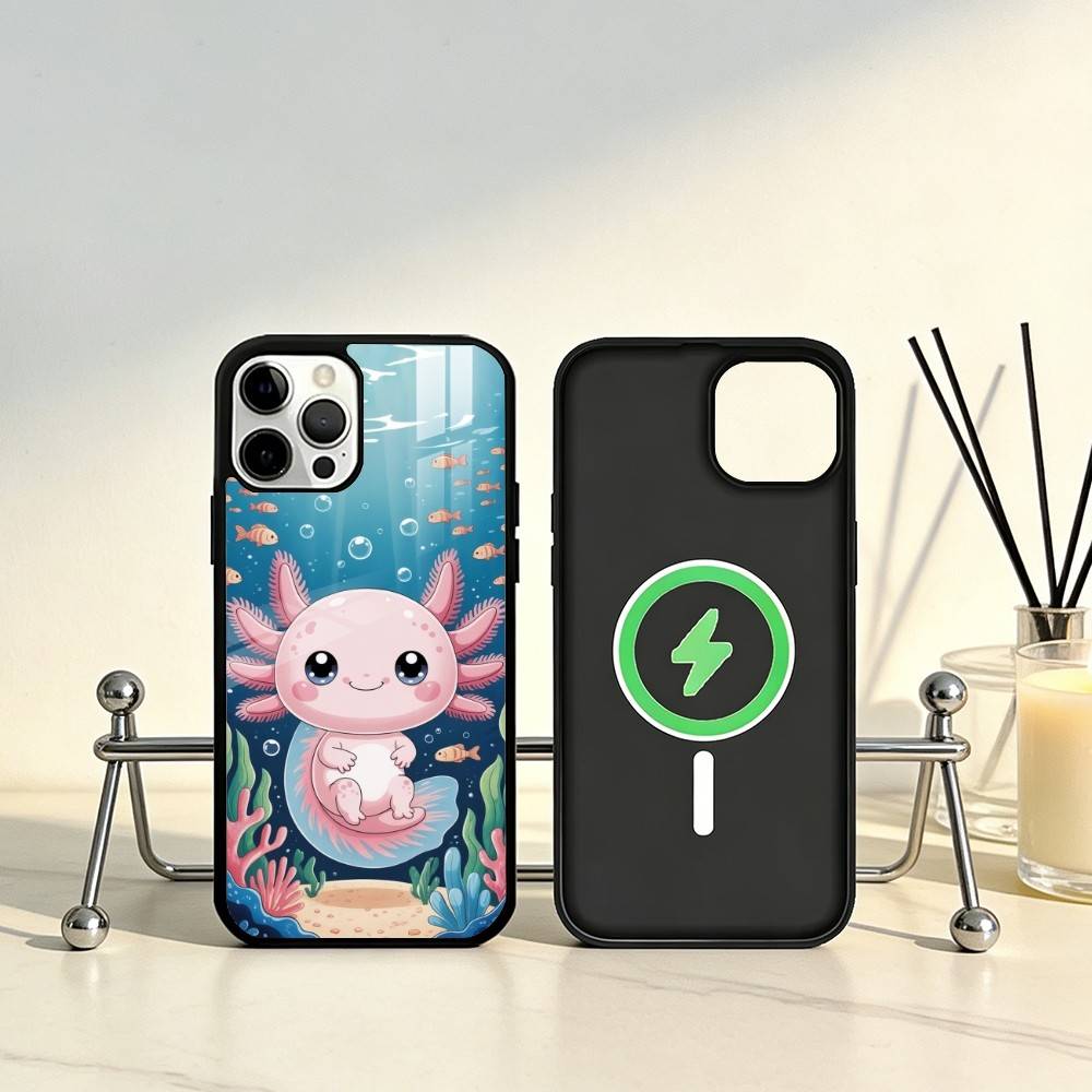 Cartoon Cute Axolotl Phone Case For iPhone17,16,15,14,13,12,11 Plus,Pro Max Magnetic For Magsafe Wireless Charging