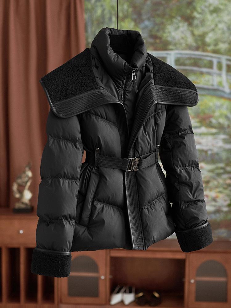 High-End Lamb's Wool & Duck Down Faux Two-Piece Large Lapel Women's Down Jacket