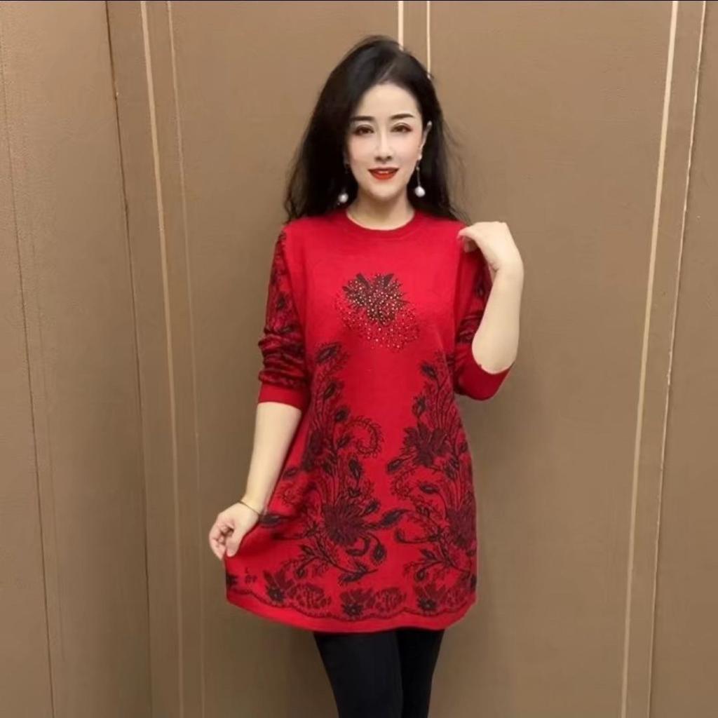 Осенне-зимние свитера в западном стиле средней длины для пожилых, новые, универсальные, модные платья, свободные вязаные базовые