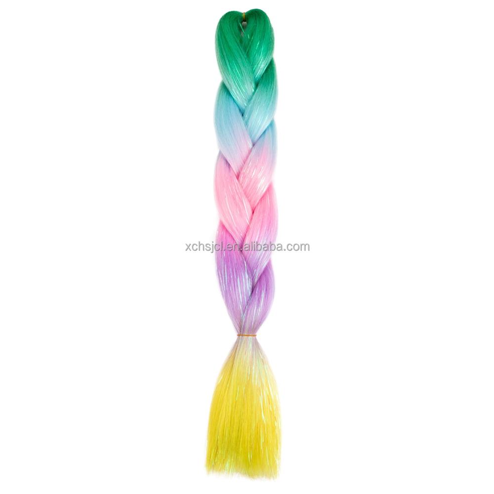 Customized Soft Heat Resistant Fiber Festival Ombre Pure 2 3 4 5 Tone Color Tinsel Glitter Jumbo Braiids