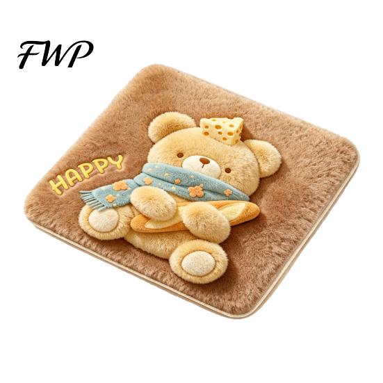 Imitation Cashmere Seat Mat Plush Animal Chair Pad, Square Cozy Cushion, Cute Puppy Cat Pattern, 15.8 Soft Floor Cushion x Inch with Non-Slip Backing